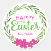 Gelukkig Pasen Bloem (Roze Groen) Stickers (Voorkant)