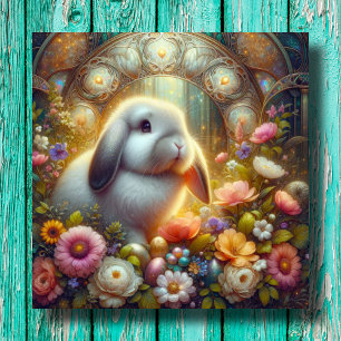 Gelukkig Pasen Bloemen Bunny Art Nouveau Pasen Feestdagenkaart