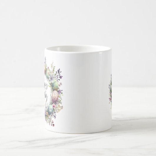Gelukkig Pasen Bloemen Ei Krans Custom Monogram Koffiemok (Center)