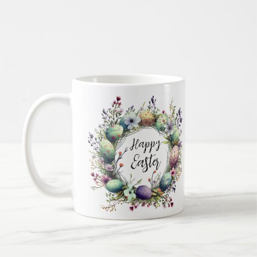 Gelukkig Pasen Bloemen Ei Krans Custom Monogram Koffiemok (Links)