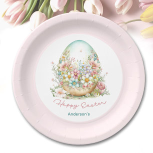 Gelukkig Pasen Bloemen Ei Roze Gepersonaliseerde N Papieren Bordje