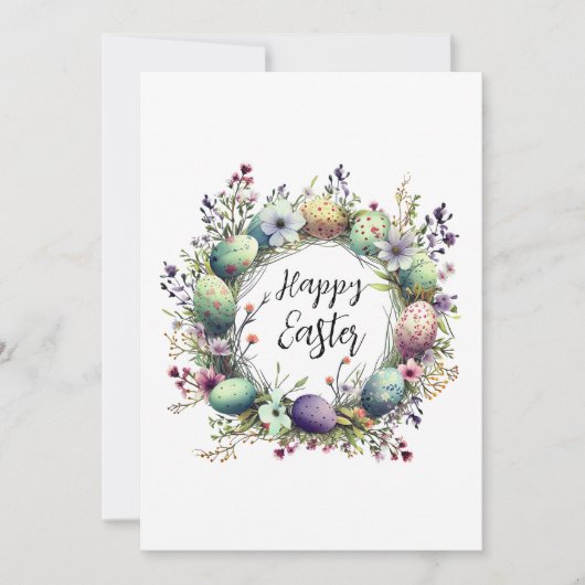 Gelukkig Pasen Bloemen Lente Krans Monogram Feestdagenkaart (Voorkant)