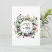 Gelukkig Pasen Bloemen Lente Krans Monogram Feestdagenkaart (Staand voorkant)