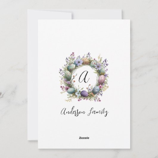 Gelukkig Pasen Bloemen Lente Krans Monogram Feestdagenkaart (Achterkant)