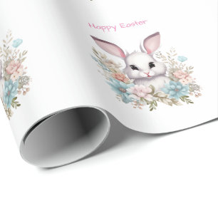 Gelukkig Pasen Bloemen Paashaas Konijn Cadeaupapier