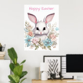 Gelukkig Pasen Bloemen Paashaas Konijn Poster (Thuiskantoor)