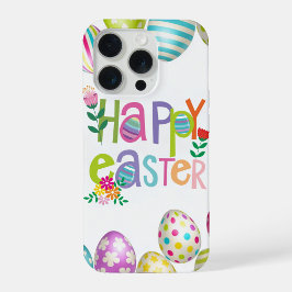 Gelukkig Pasen Bloemenen Ei Patroon Hoesje iPhone 15 Pro Case
