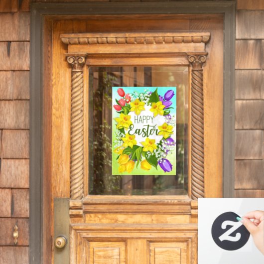 Gelukkig Pasen Bloemstuk Raamsticker (Huis Deur)