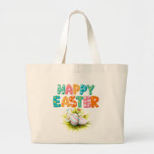 Gelukkig Pasen Boodschappentas Grote Tote Bag (Voorkant)