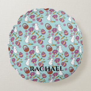 Gelukkig Pasen Bunnies Bloemen Patroon Ei SpringBl Rond Kussen
