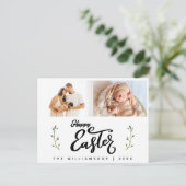 Gelukkig Pasen Chique Script Minimalist Twee foto Feestdagenkaart (Staand voorkant)