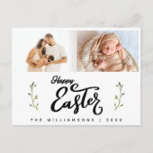 Gelukkig Pasen Chique Script Minimalist Twee foto Feestdagenkaart (Voorkant)