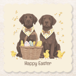 Gelukkig Pasen Chocolate Labrador Retriever Honden Kartonnen Onderzetters