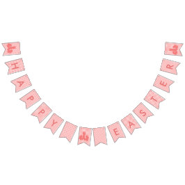 Gelukkig Pasen - Coral Gingham & paaskonijntjes Vlaggetjes