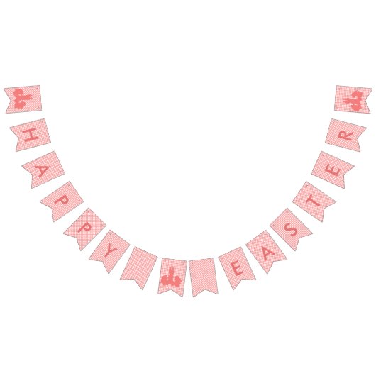 Gelukkig Pasen - Coral Gingham & paaskonijntjes Vlaggetjes (Alle)