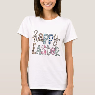 Gelukkig Pasen Cute Bloemen Konijn Lente Luipaard T-shirt