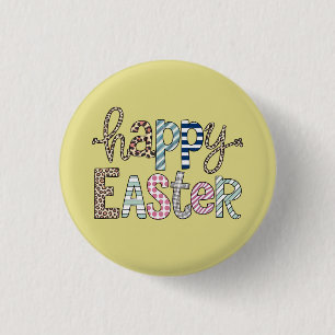 Gelukkig Pasen Cute Bloemige Konijn Lente Luipaard Ronde Button 3,2 Cm