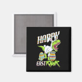 Gelukkig Pasen Cute Trex Dinosaur Easter Bunny Ei Magneet (Voorkant / Achterkant)