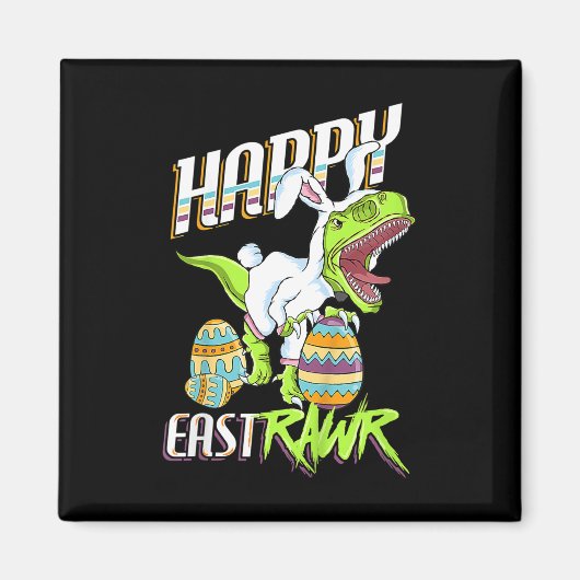 Gelukkig Pasen Cute Trex Dinosaur Easter Bunny Ei Magneet (Voorkant)