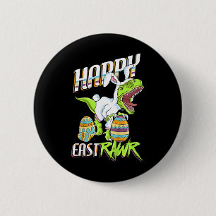 Gelukkig Pasen Cute Trex Dinosaur Easter Bunny Ei Ronde Button 5,7 Cm