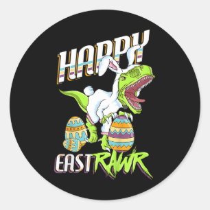 Gelukkig Pasen Cute Trex Dinosaur Easter Bunny Ei Ronde Sticker