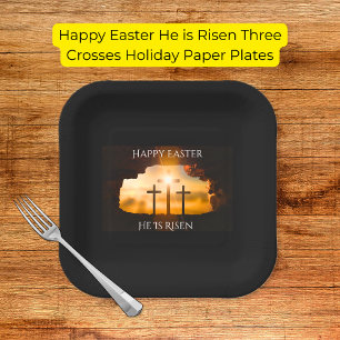 Gelukkig Pasen dat hij drie Crosses Holiday is Papieren Bordje