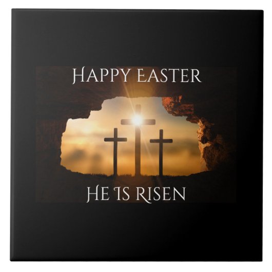 Gelukkig Pasen dat hij drie Crosses Holiday is Tegeltje (Voorkant)