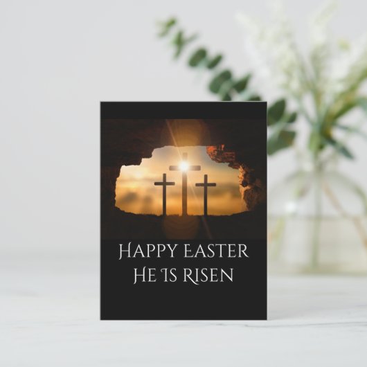Gelukkig Pasen dat hij drie kruisen is Feestdagenkaart (Staand voorkant)