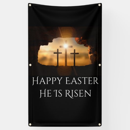 Gelukkig Pasen dat hij drie kruisen is Spandoek (Verticaal)