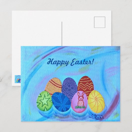 Gelukkig Pasen Decoratief Pointillisme Eieren Brie Briefkaart (Voorkant / Achterkant)