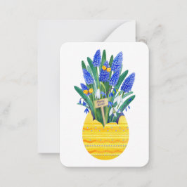 Gelukkig Pasen Ei & Blauwe Druif Muscari Bloemen Notitiekaartje