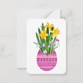 Gelukkig Pasen Ei & Gele Narcissen Bloemen Notitiekaartje