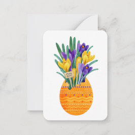 Gelukkig Pasen Ei & Gele Paarse Krokus Bloemen Notitiekaartje