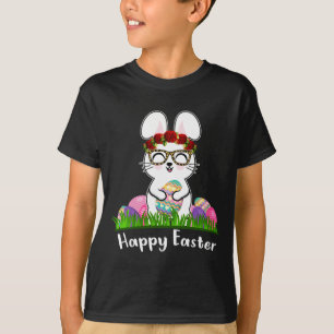 Gelukkig Pasen Ei Konijn Bloemen Luipaard Gles Vro T-shirt