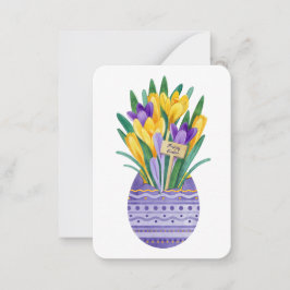 Gelukkig Pasen Ei & Paarse Gele Krokus Bloemen Notitiekaartje