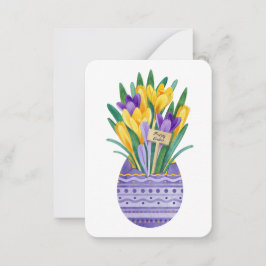 Gelukkig Pasen Ei & Paarse Gele Krokus Bloemen Notitiekaartje