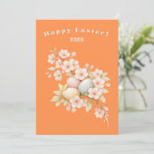 Gelukkig Pasen Elegante Bloemige Kersenbloesem Len Feestdagenkaart (Staand voorkant)