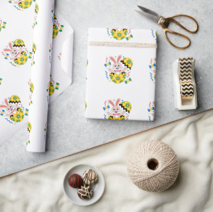 Gelukkig Pasen Feest Konijn dat naar buiten spring Cadeaupapier