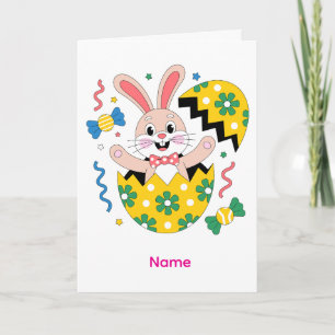 Gelukkig Pasen Feest Konijn dat naar buiten spring Kaart