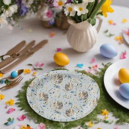 Gelukkig Pasen Feest Konijn Viering Blauw Papieren Bordje