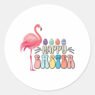 Gelukkig Pasen Flamingo Bunny Ei Mand Ronde Sticker