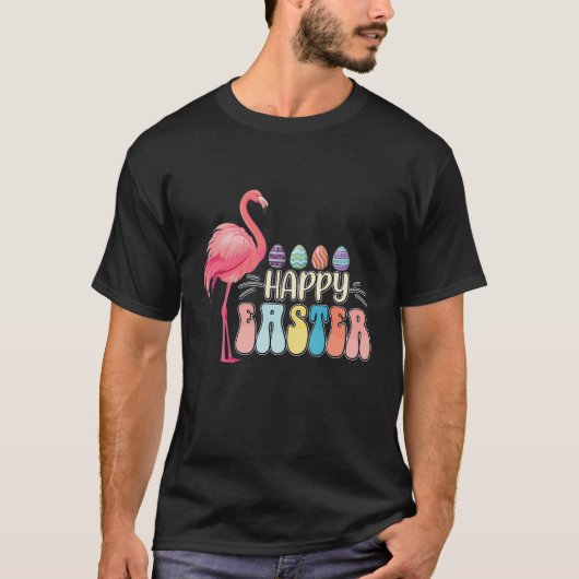 Gelukkig Pasen Flamingo Bunny Ei Mand T-shirt (Voorkant)