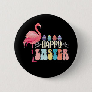 Gelukkig Pasen Flamingo Konijn Eiermand Ronde Button 5,7 Cm