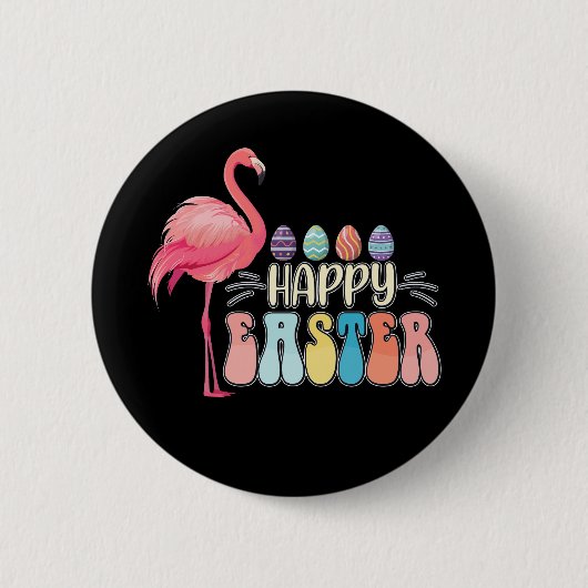 Gelukkig Pasen Flamingo Konijn Eiermand Ronde Button 5,7 Cm (Voorkant)