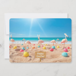 Gelukkig Pasen Flamingo Paaseieren zoeken op het S Feestdagenkaart