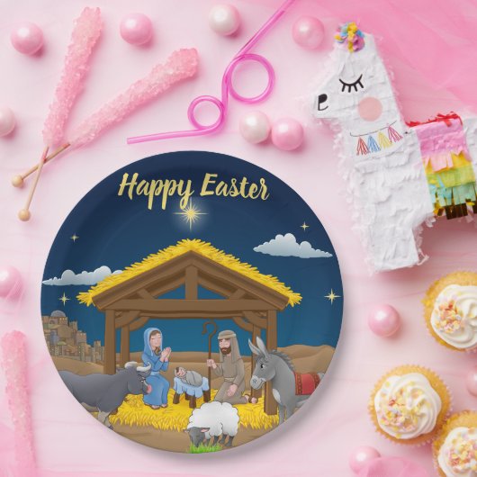 Gelukkig Pasen - Geboorte | Papieren Bordje (Feest)