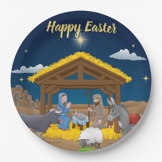 Gelukkig Pasen - Geboorte | Papieren Bordje (Voorkant)