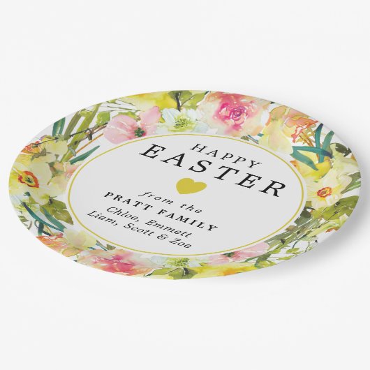 Gelukkig Pasen geel Daffodil hart Papieren Bordje (Gekanteld)