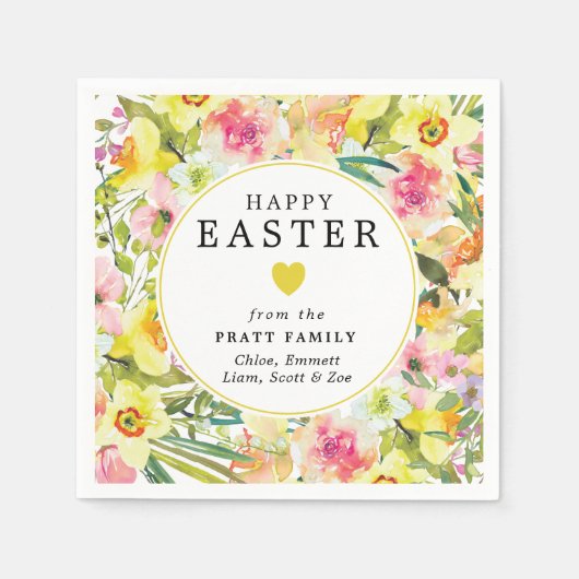 Gelukkig Pasen geel Daffodil hart Servet (Voorkant)