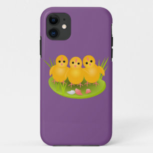 Gelukkig Pasen gele kuikens op groen gras iPhone 11 Hoesje